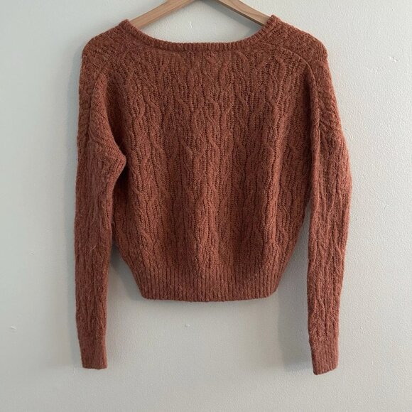 Madewell Alna V-Neck Sweater Womens Medium Orange Alpaca Blend Cable Knit Crop - Picture 2 of 6